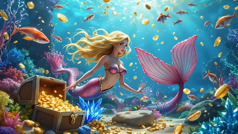 Visual permainan tembak ikan mobile dengan suasana laut cerah