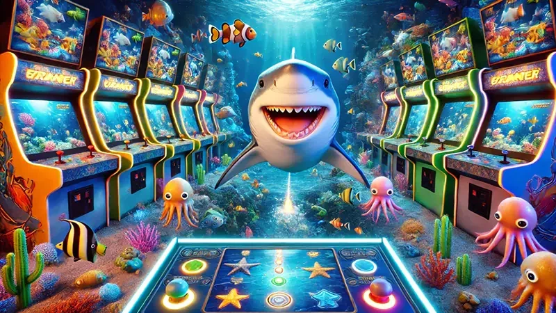 Arena tembak ikan dengan sasaran laut dan efek bidikan